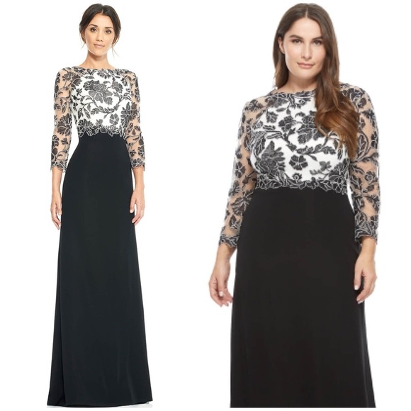 Tadashi Shoji PEONY EMBROIDERED STRETCH CREPE Formal GOWN $613 Womens 16 - Picture 1 of 17